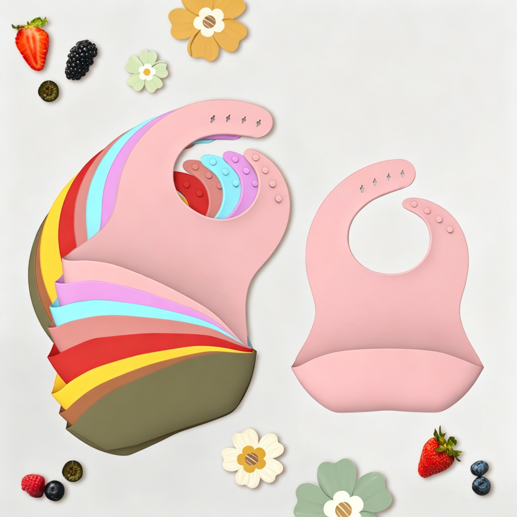Waterproof Silicone Baby Bib with Food Catcher Pocket