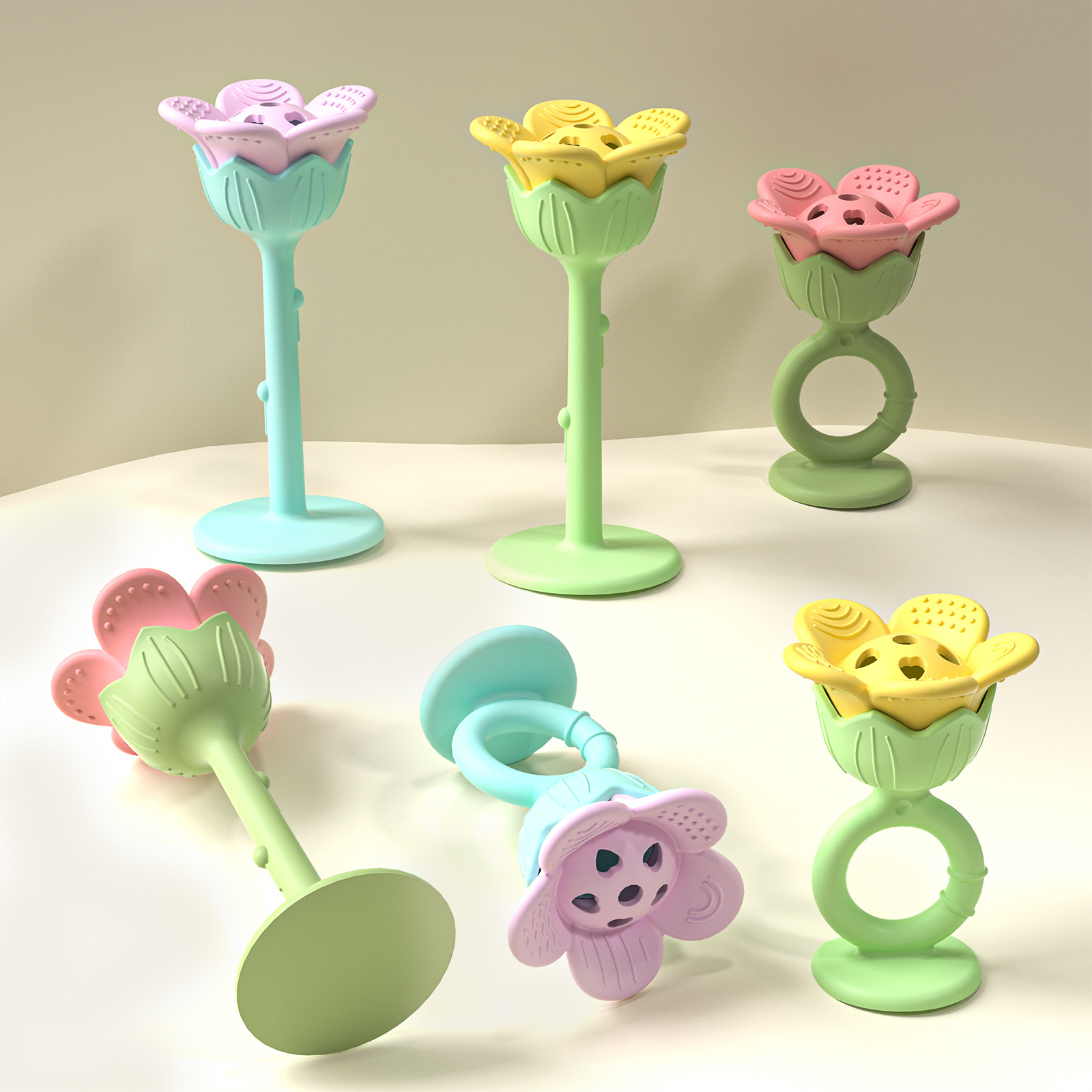 Silicone Baby Flower Rattle Teether Toy